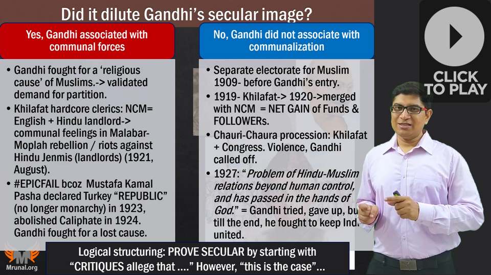 Gandhi's Secular image vs Khilafat